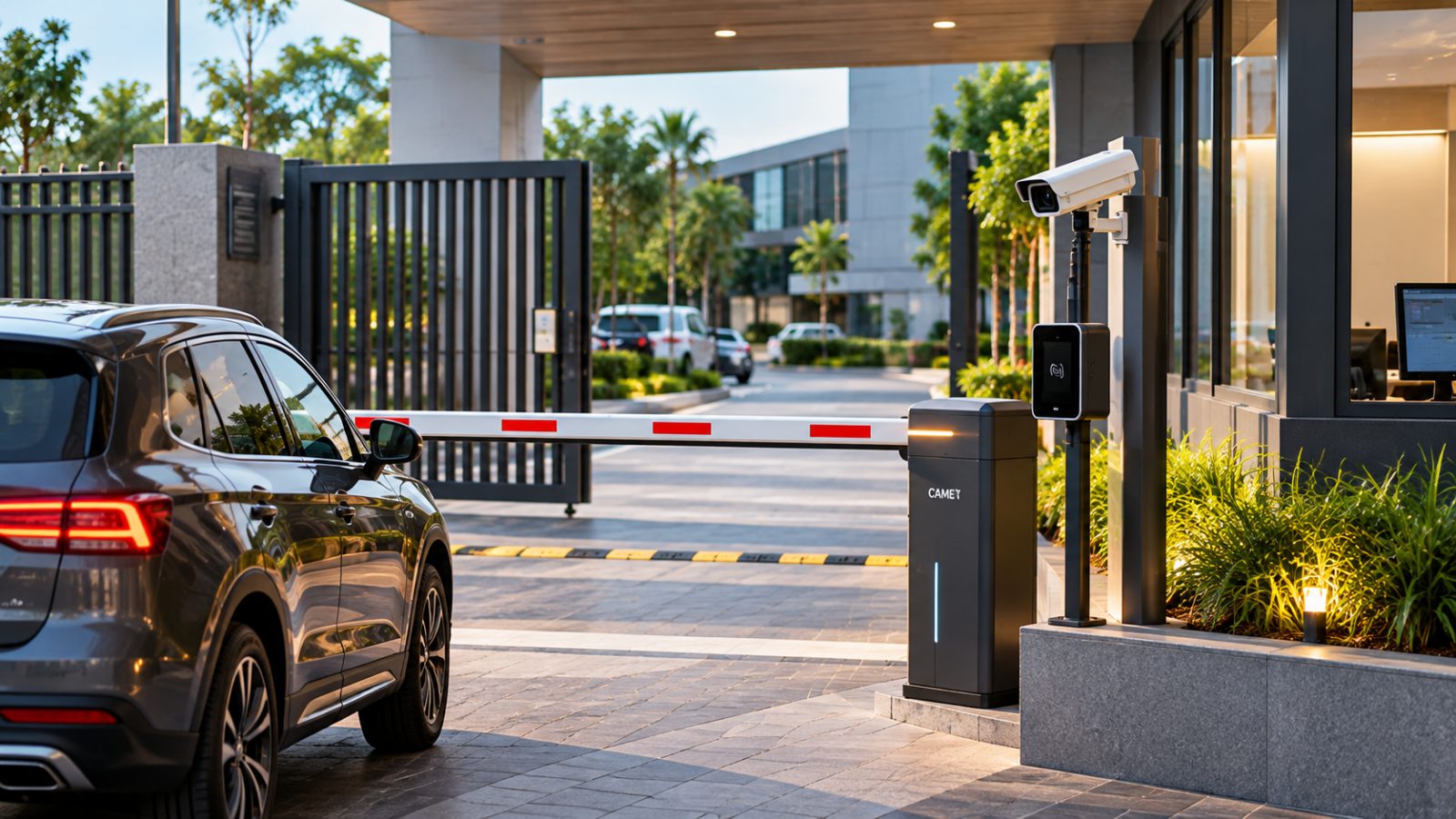 Vehicle entrance to a property with automated gate access